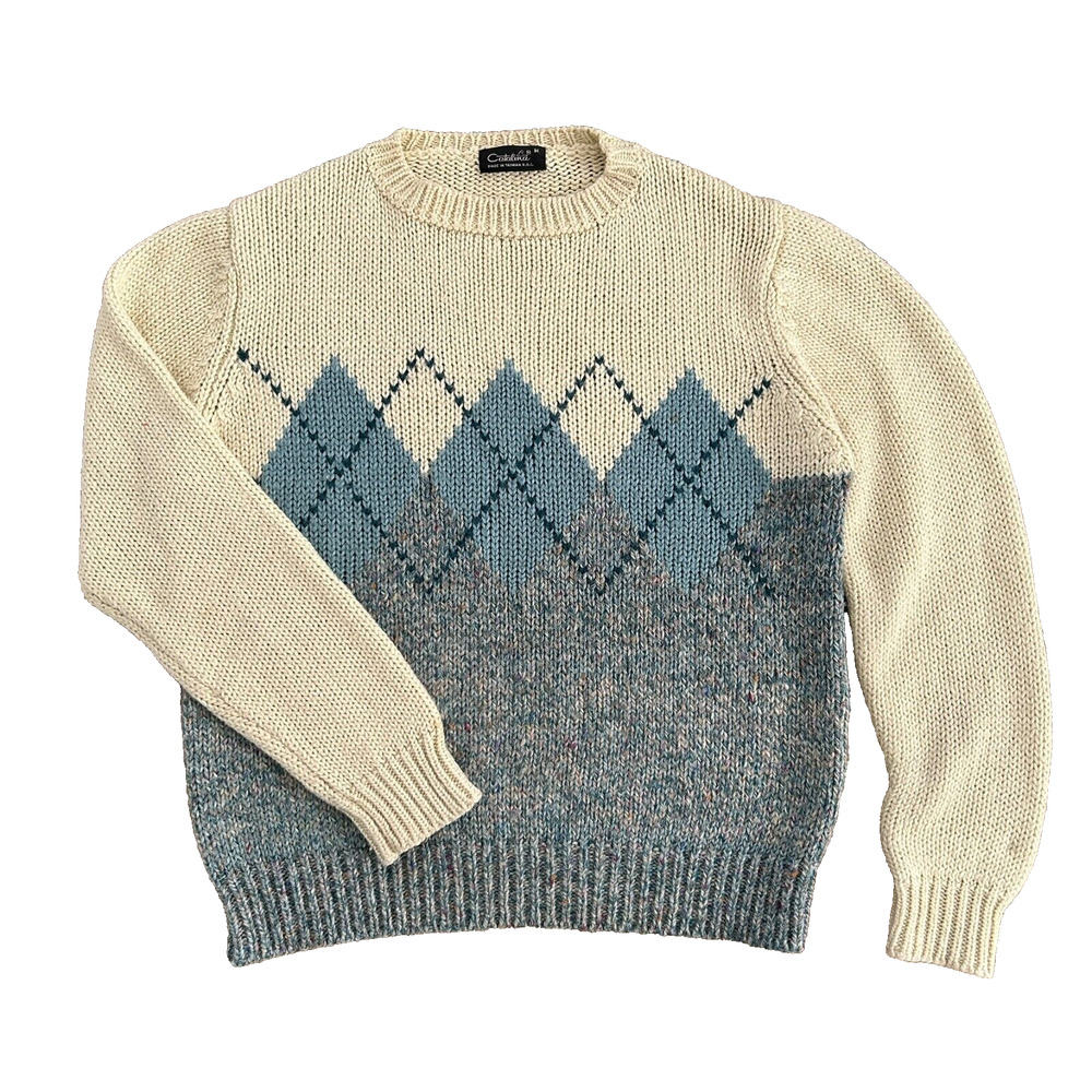 80s Preppy Argyle Sweater Wool Blend Size M by CATALINA
